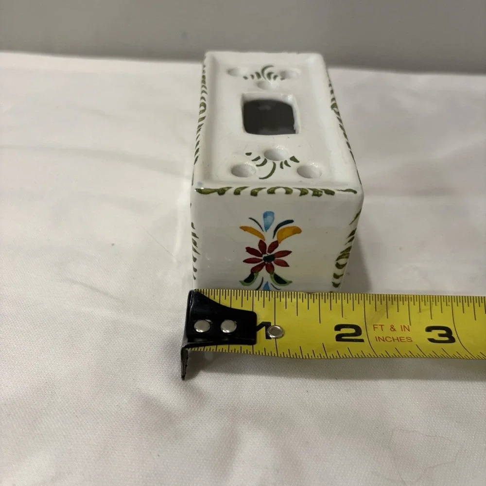 Vintage Portuguese Small Handpainted Flower Frog‎ Floral 3.25